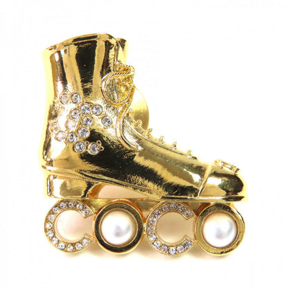 CHANEL Brooch F24 Gold Plated, Faux Pearl, Rhinestone gold COCO Mark Roller Skating Brooch Women
