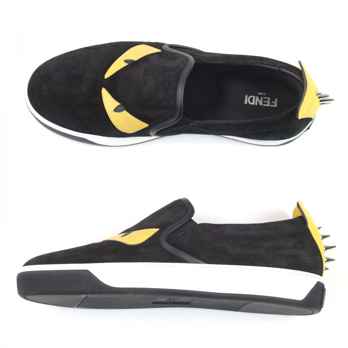 FENDI Slip-on 7E0904 Main: Suede leather Black yellow Monster Bugs Eye mens 5