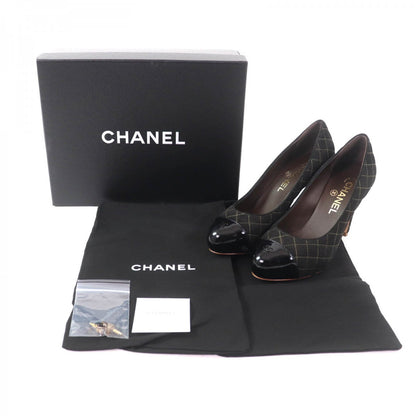 CHANEL pumps G28759 Enamel xCanvas black Matrasse quilting COCO Mark Women 36 1/2C
