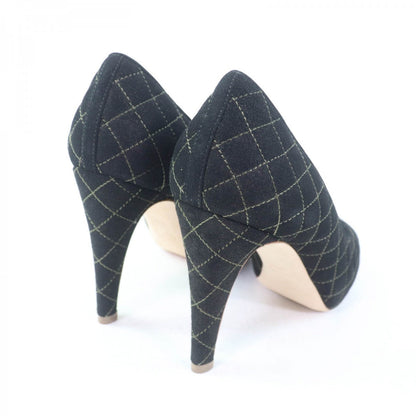 CHANEL pumps G28759 Enamel xCanvas black Matrasse quilting COCO Mark Women 36 1/2C