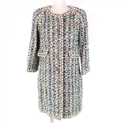 CHANEL No color jacket 18C P57919 Outer: 48% polyamide, Outer: 47% cotton, Outer: 5% viscose, Lining: 100% silk Green White Pink FANTASY TWEED Women 36