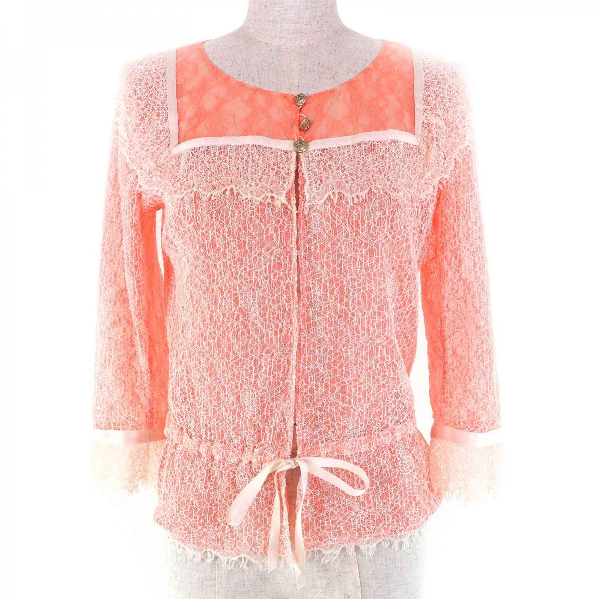 CHANEL cardigan P38256 Outer material: 40% cotton, Outer material: 37% rayon, Outer material: 23% nylon, Lining: 100% polyamide (nylon) salmon pink white Women 36