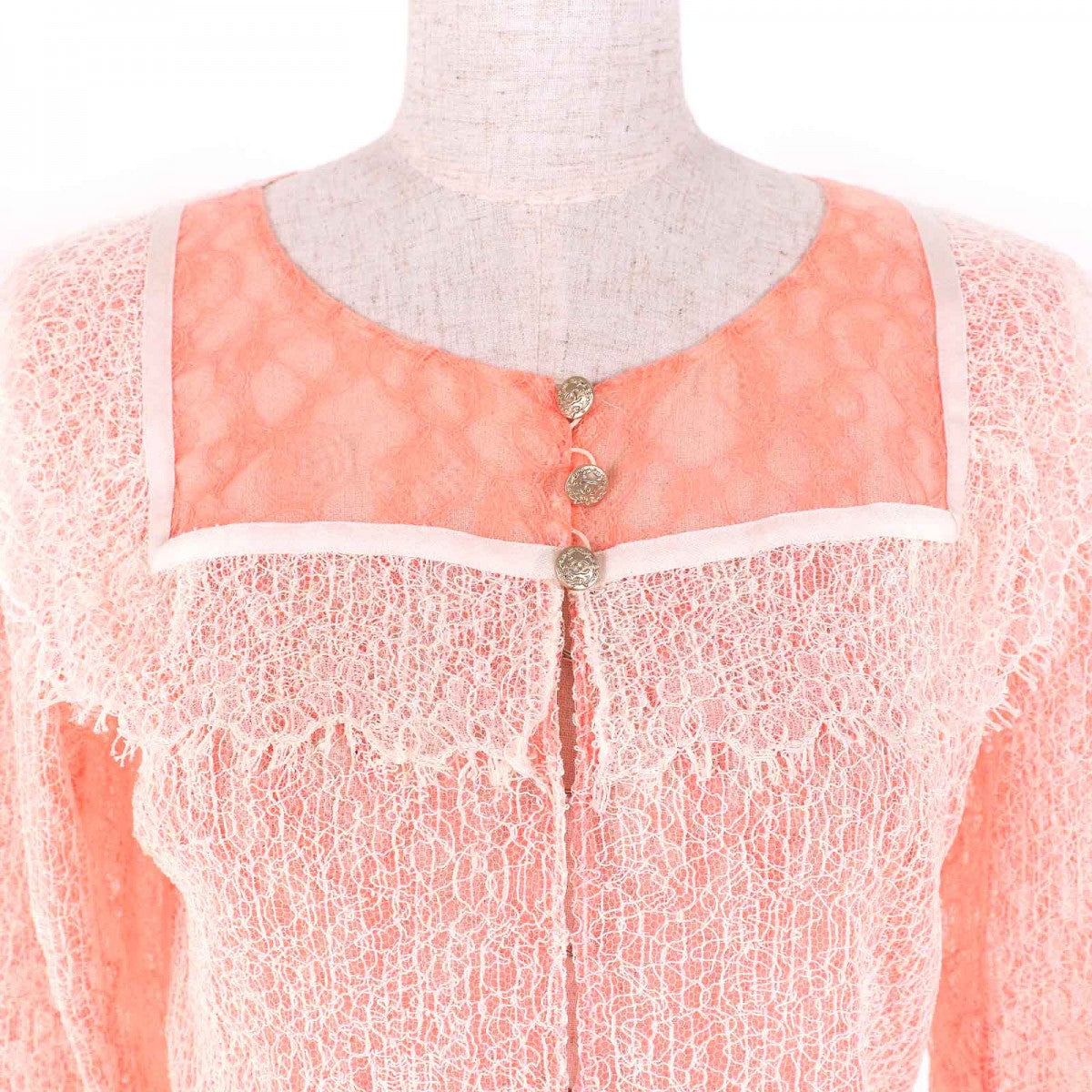 CHANEL cardigan P38256 Outer material: 40% cotton, Outer material: 37% rayon, Outer material: 23% nylon, Lining: 100% polyamide (nylon) salmon pink white Women 36