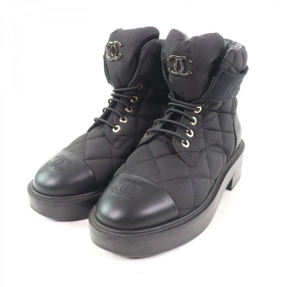 CHANEL short boots G45125 Fabric, Calfskin, Patent Leather black COCO Mark Matrasse Women 35 1/2