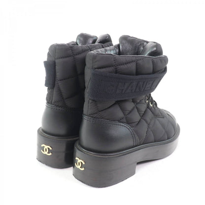 CHANEL short boots G45125 Fabric, Calfskin, Patent Leather black COCO Mark Matrasse Women 35 1/2