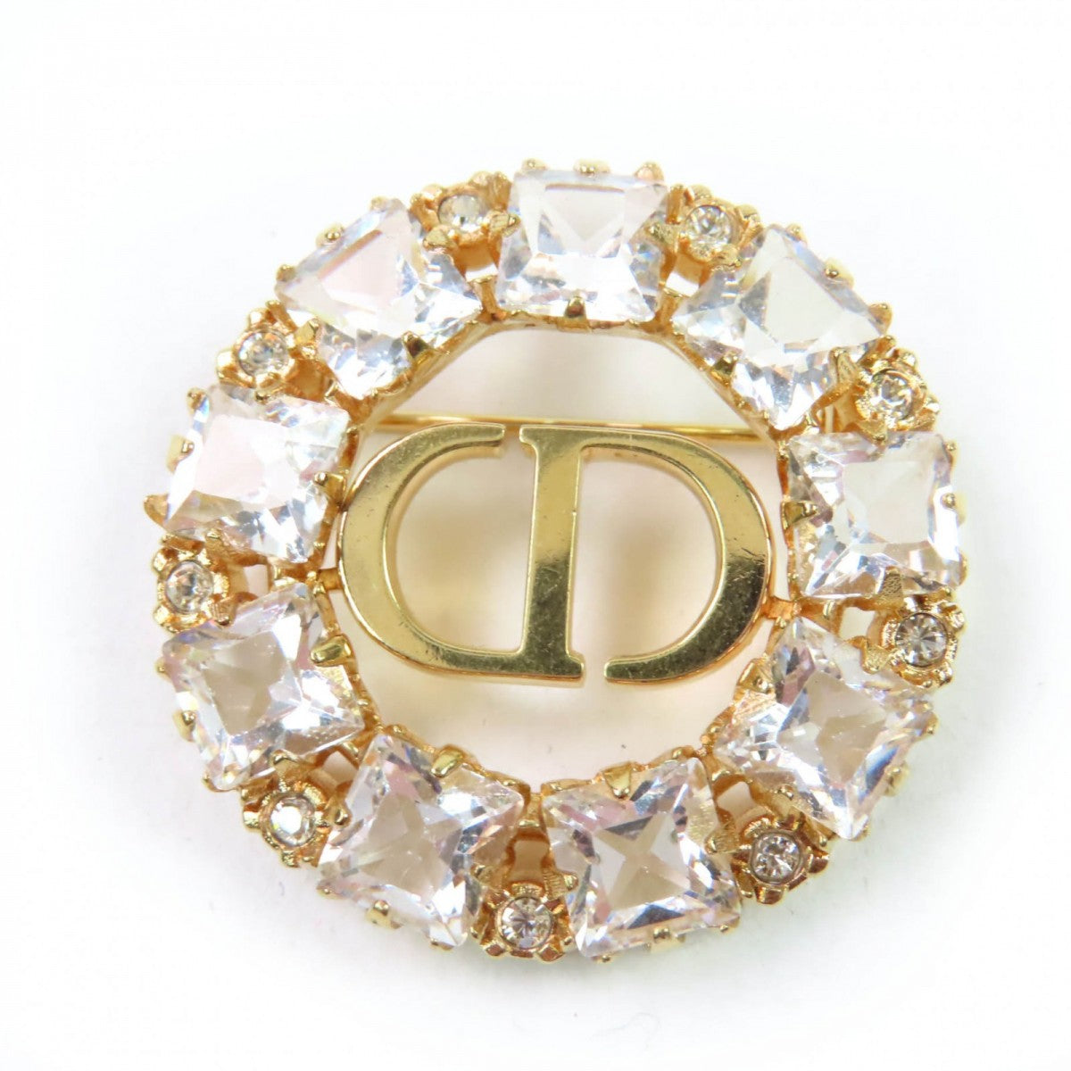 Christian Dior Brooch Gold Plated, Rhinestone gold PETIT CD