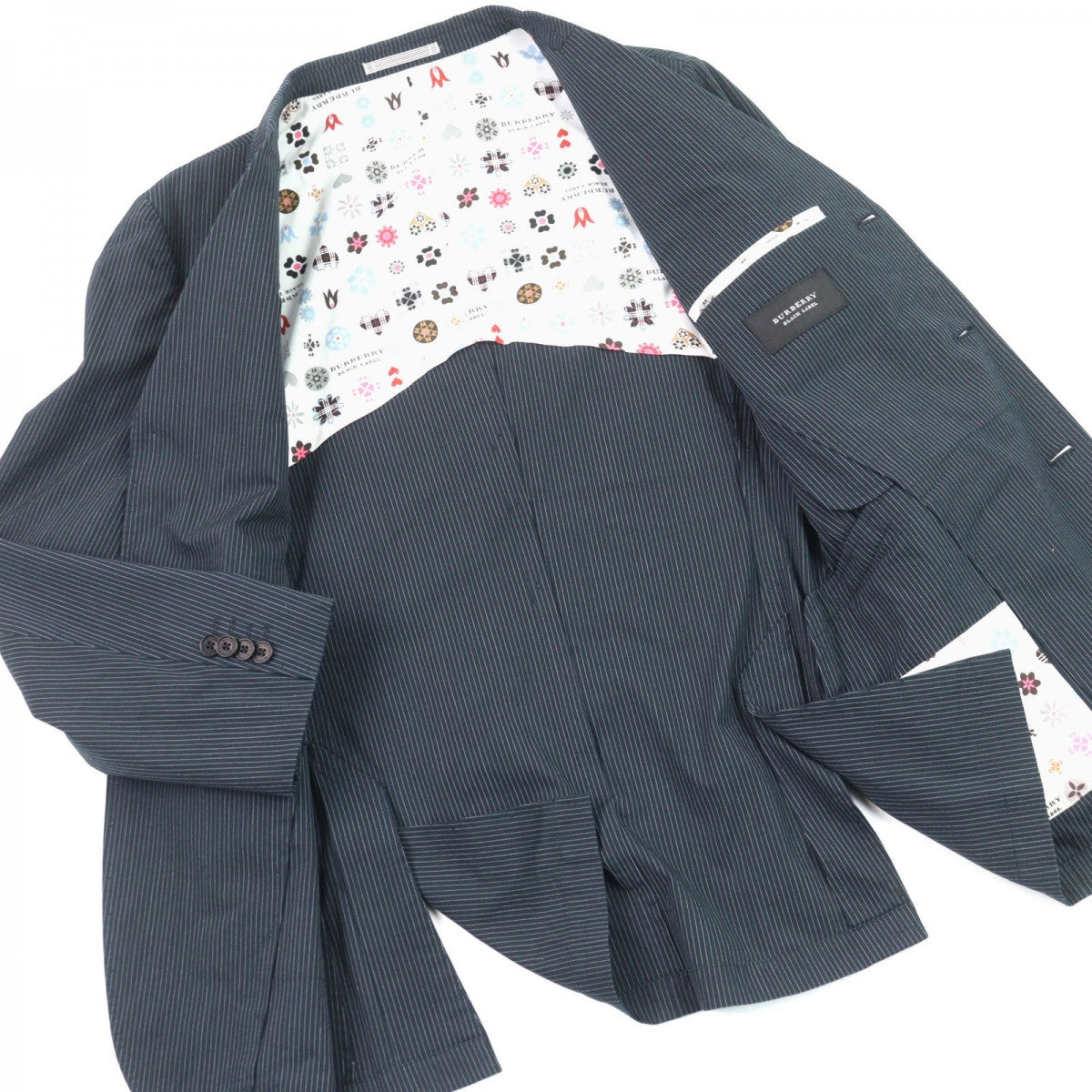 BURBERRY BLACK LABEL tailored jacket BME62-209-29 Outer: 93% cotton, Outer: 4% polyurethane, Outer: 3% polyester, Lining: polyester, Sleeve lining: cupra Navy Stripe Pattern mens M