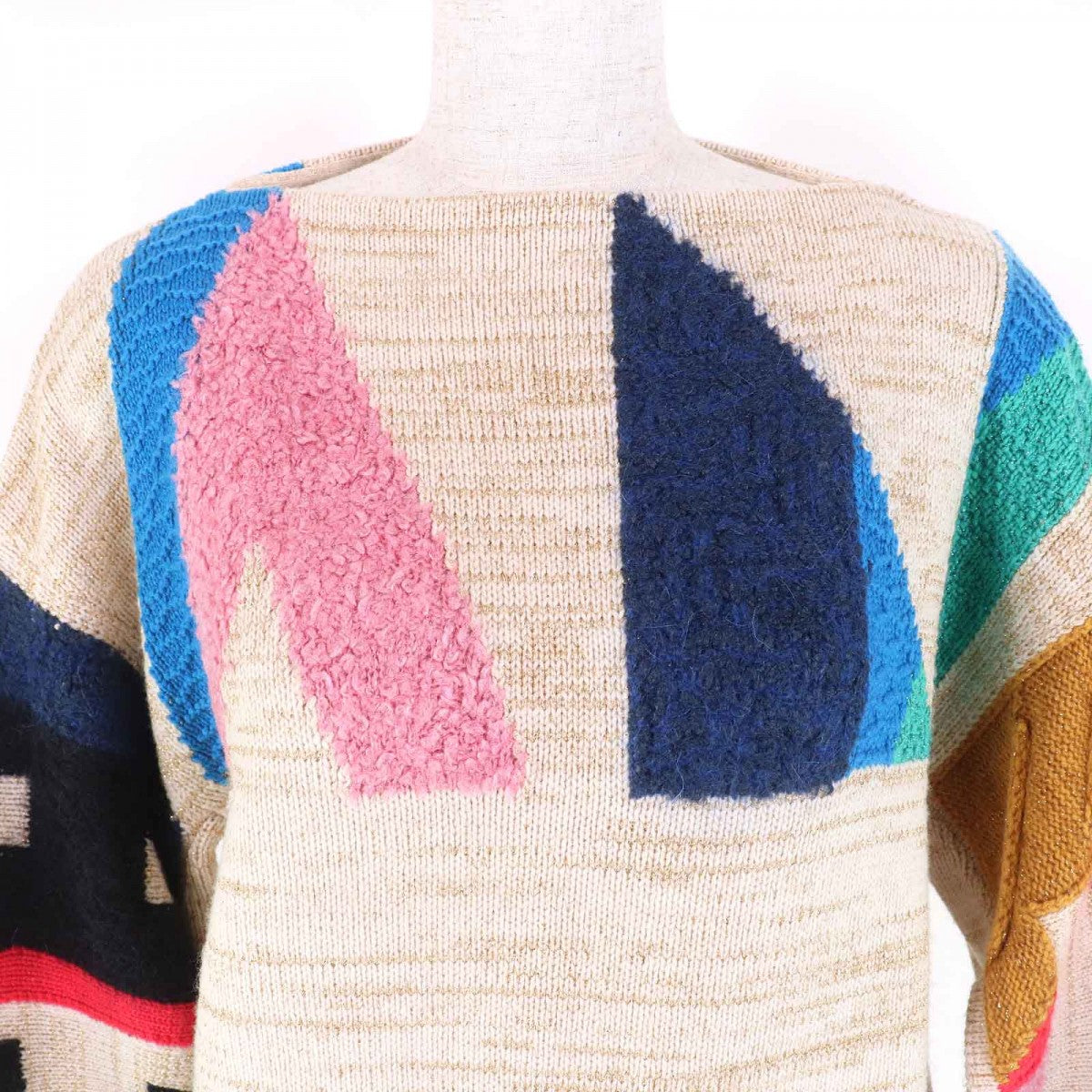 CHANEL knit 19A P61696 Main: 67% cashmere, Main: 17% polyester, Main: 6% silk, Main: 5% mohair, Main: 3% polyamide Beige multicolor Women 38