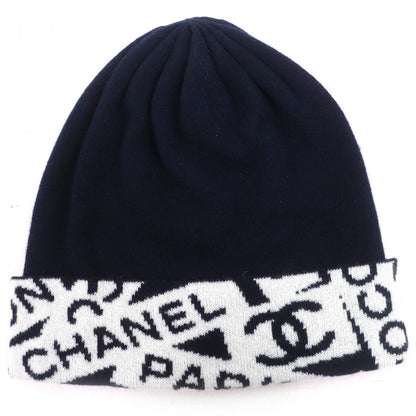 CHANEL Knit cap cashmere Navy white