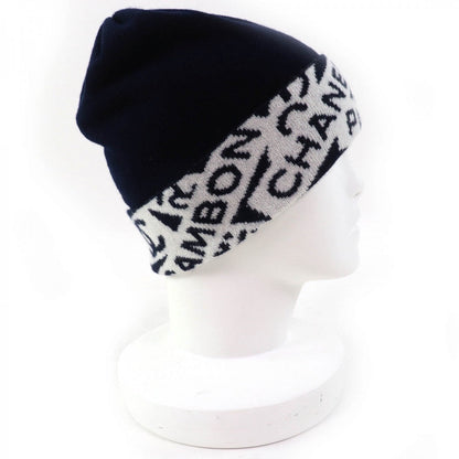 CHANEL Knit cap cashmere Navy white