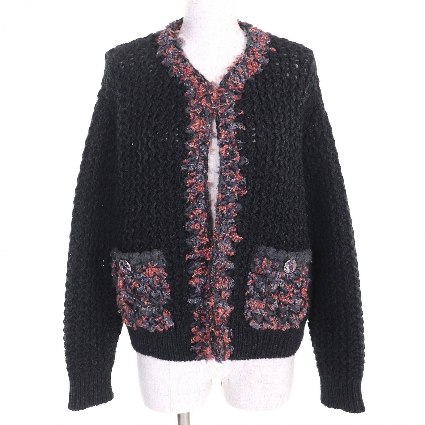 CHANEL cardigan P72932 cashmere Dark gray pink type 34/36
