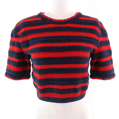 CHANEL Short sleeve knit 21C P70326 cotton Navy red 34