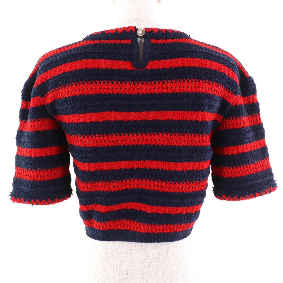 CHANEL Short sleeve knit 21C P70326 cotton Navy red 34