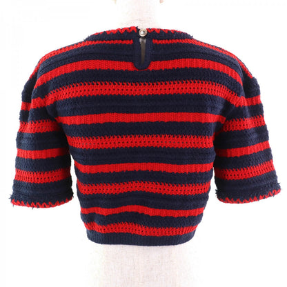 CHANEL Short sleeve knit 21C P70326 cotton Navy red 34