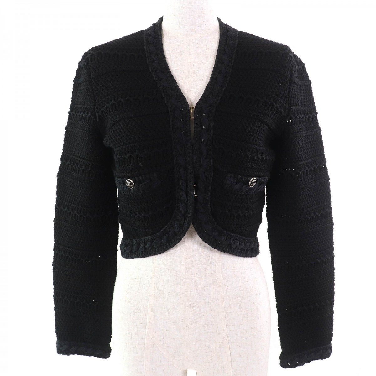 CHANEL cardigan 21P P70500 cotton black 36
