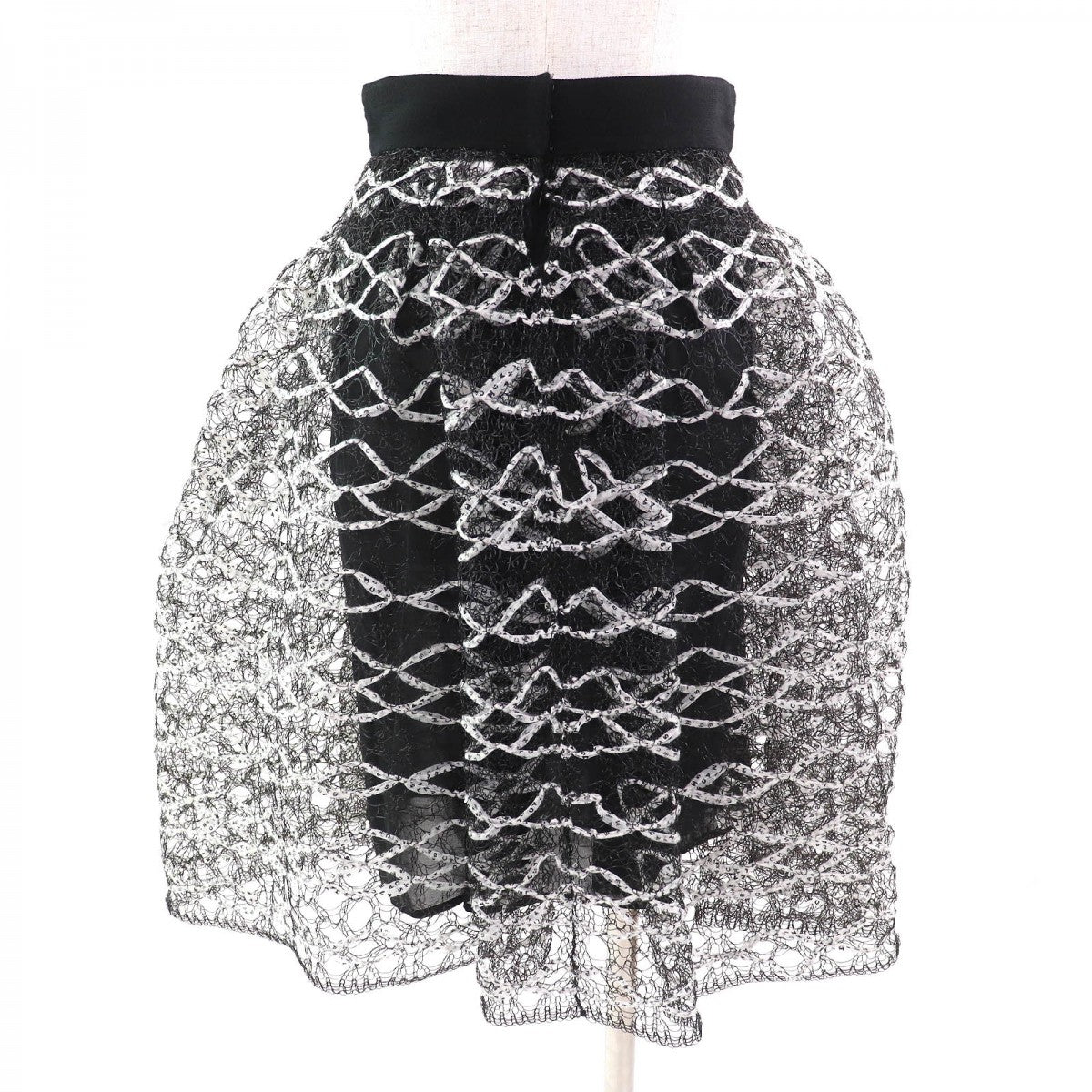 CHANEL flare skirt P58857 polyester Black White 36