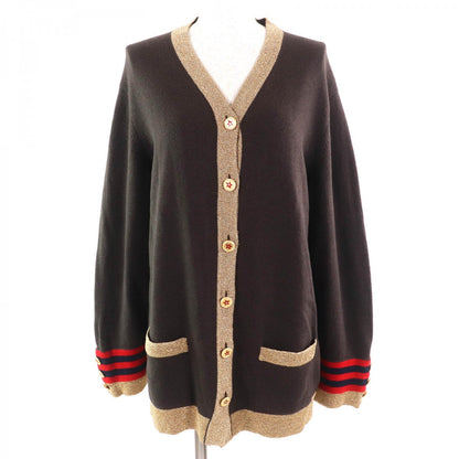 CHANEL cardigan 09A P36174 cashmere Dark brown gold 40