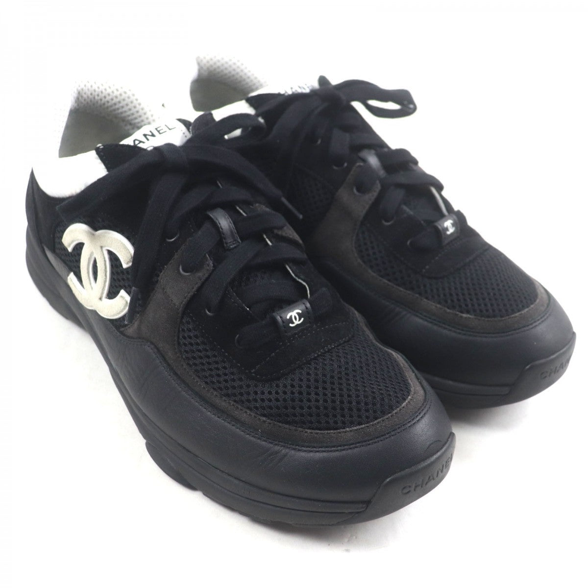CHANEL Low cut sneakers G38301 mesh Black White 44