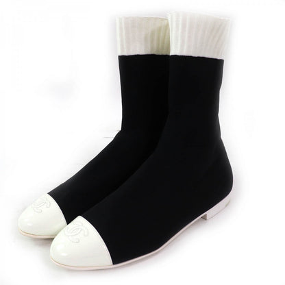 CHANEL boots 19C G34308 Patent leather Black White 38