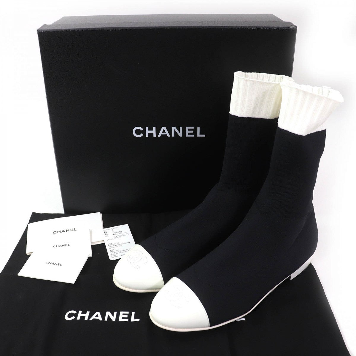 CHANEL boots 19C G34308 Patent leather Black White 38