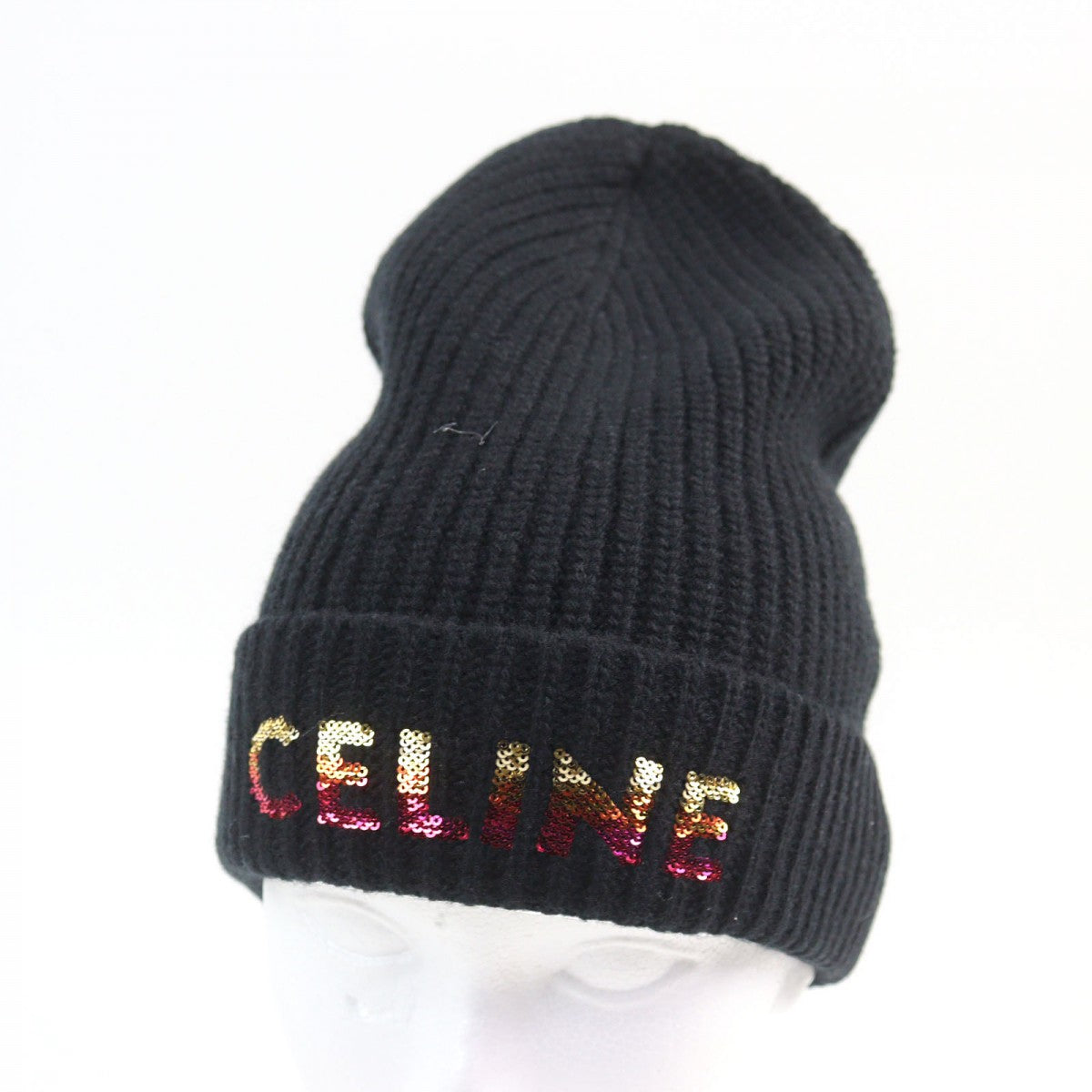 CELINE Knit cap 2A07Z666Q wool Black type Embroidered Beanie