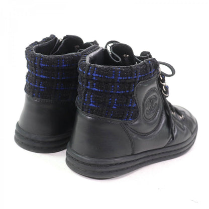 CHANEL High cut sneakers G31316 leather Black blue 35