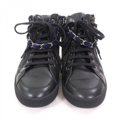 CHANEL High cut sneakers G31316 leather Black blue 35