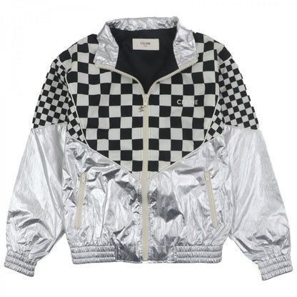 CELINE Blouson 2W420819L Nylon Silver White Black Loose Checkerboard Boule 46