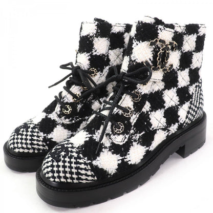 CHANEL Ankle boots G36424 tweed Black White 37 1/2C