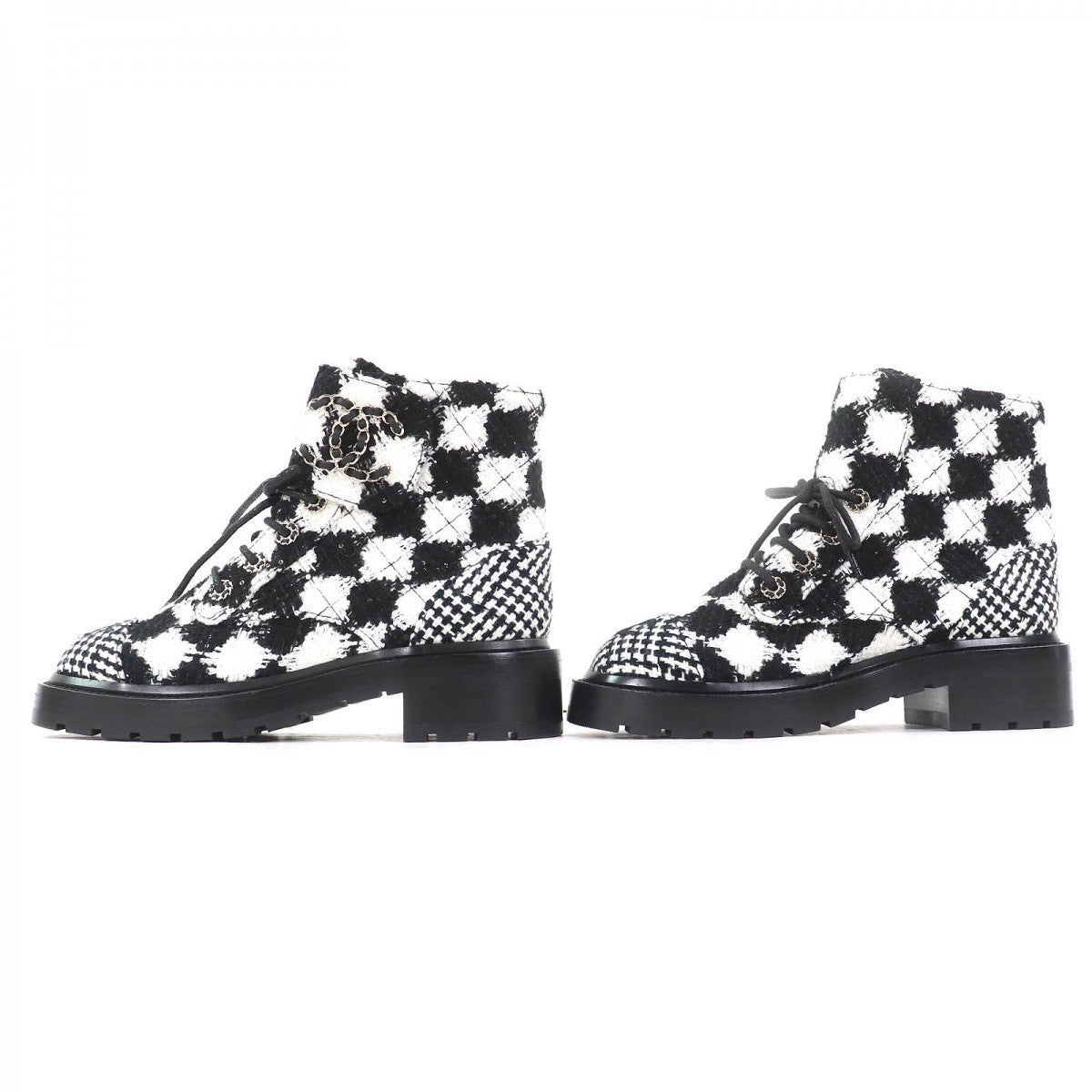 CHANEL Ankle boots G36424 tweed Black White 37 1/2C