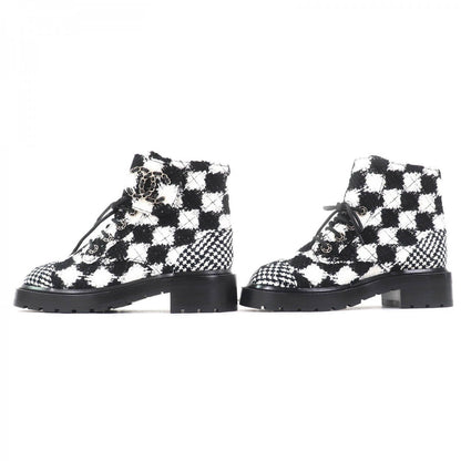CHANEL Ankle boots G36424 tweed Black White 37 1/2C