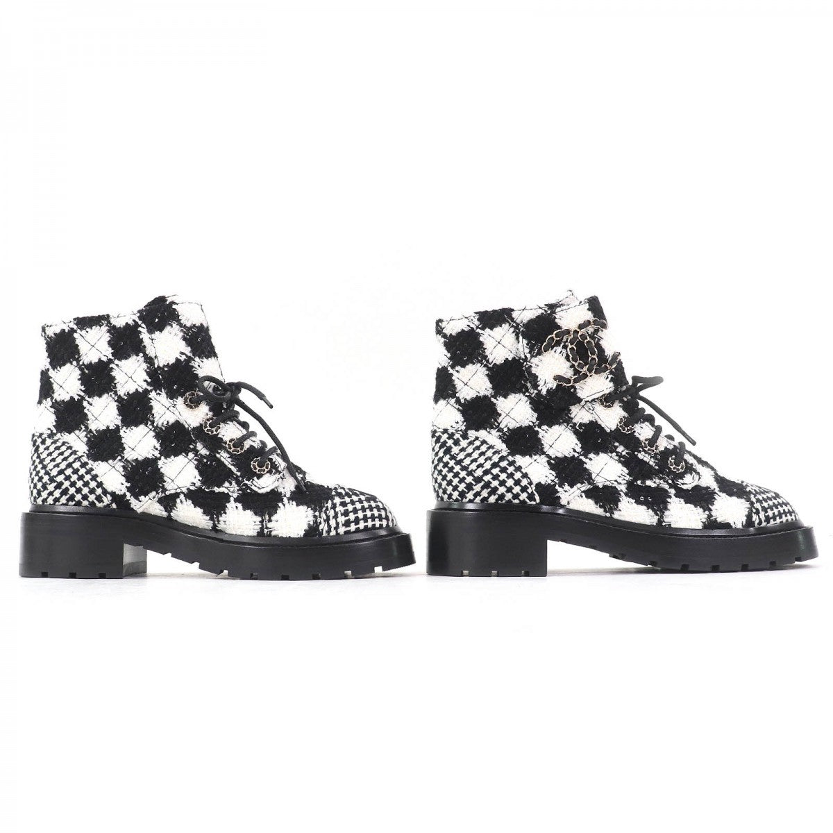 CHANEL Ankle boots G36424 tweed Black White 37 1/2C
