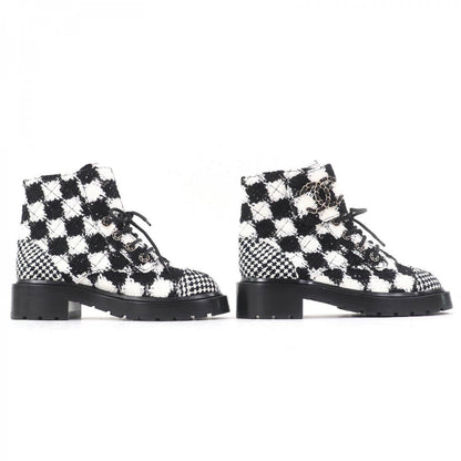 CHANEL Ankle boots G36424 tweed Black White 37 1/2C