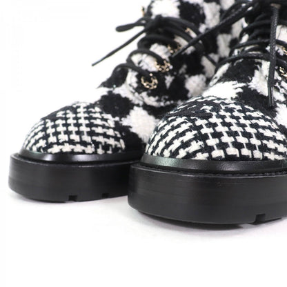 CHANEL Ankle boots G36424 tweed Black White 37 1/2C
