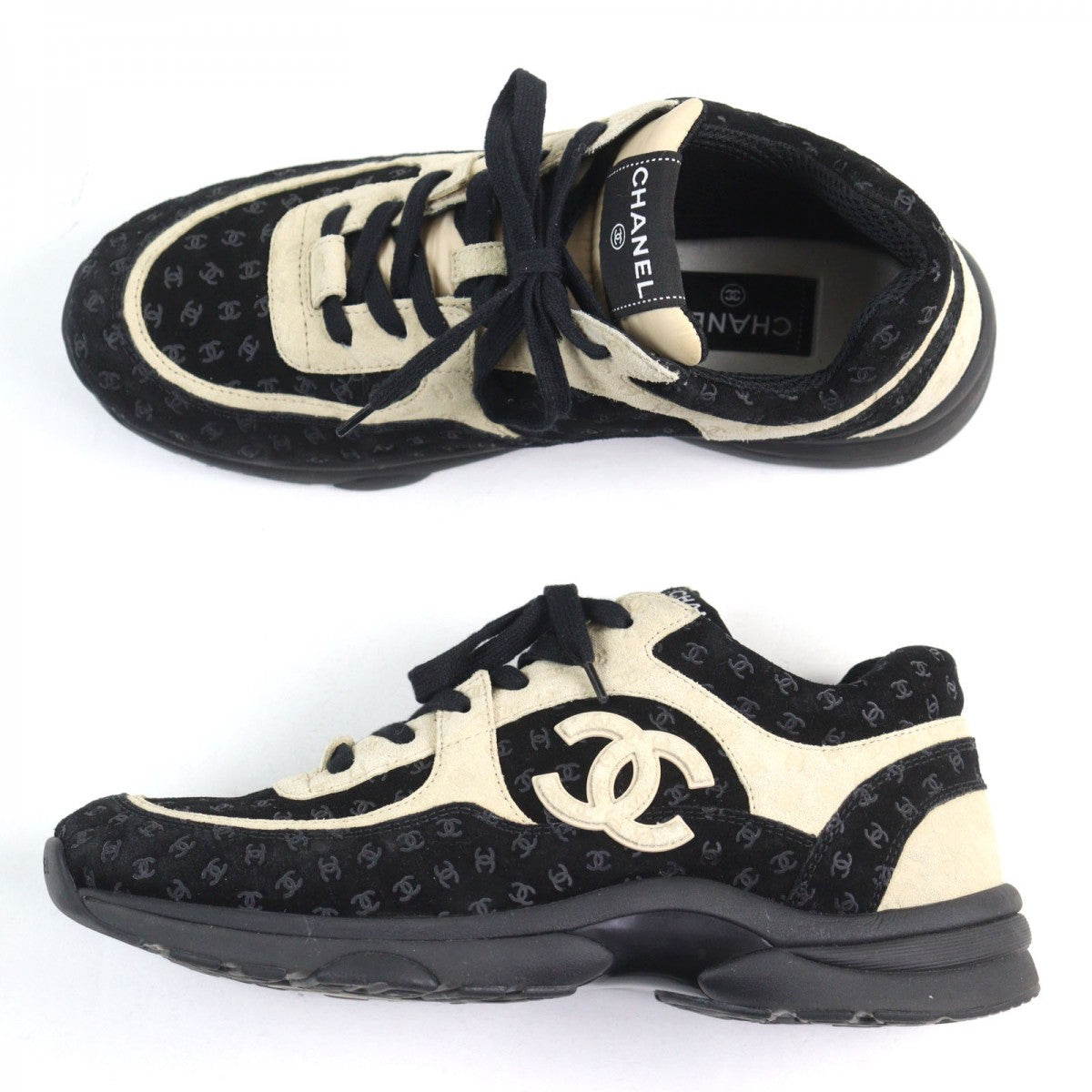 CHANEL sneakers G39232 Suede leather Black beige 42