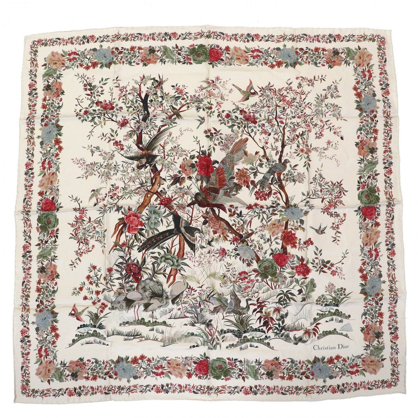 Christian Dior scarf 25JAH090ZKDO silk Beige multicolor Dior Jardin d'Hiver 90 Square Scarf
