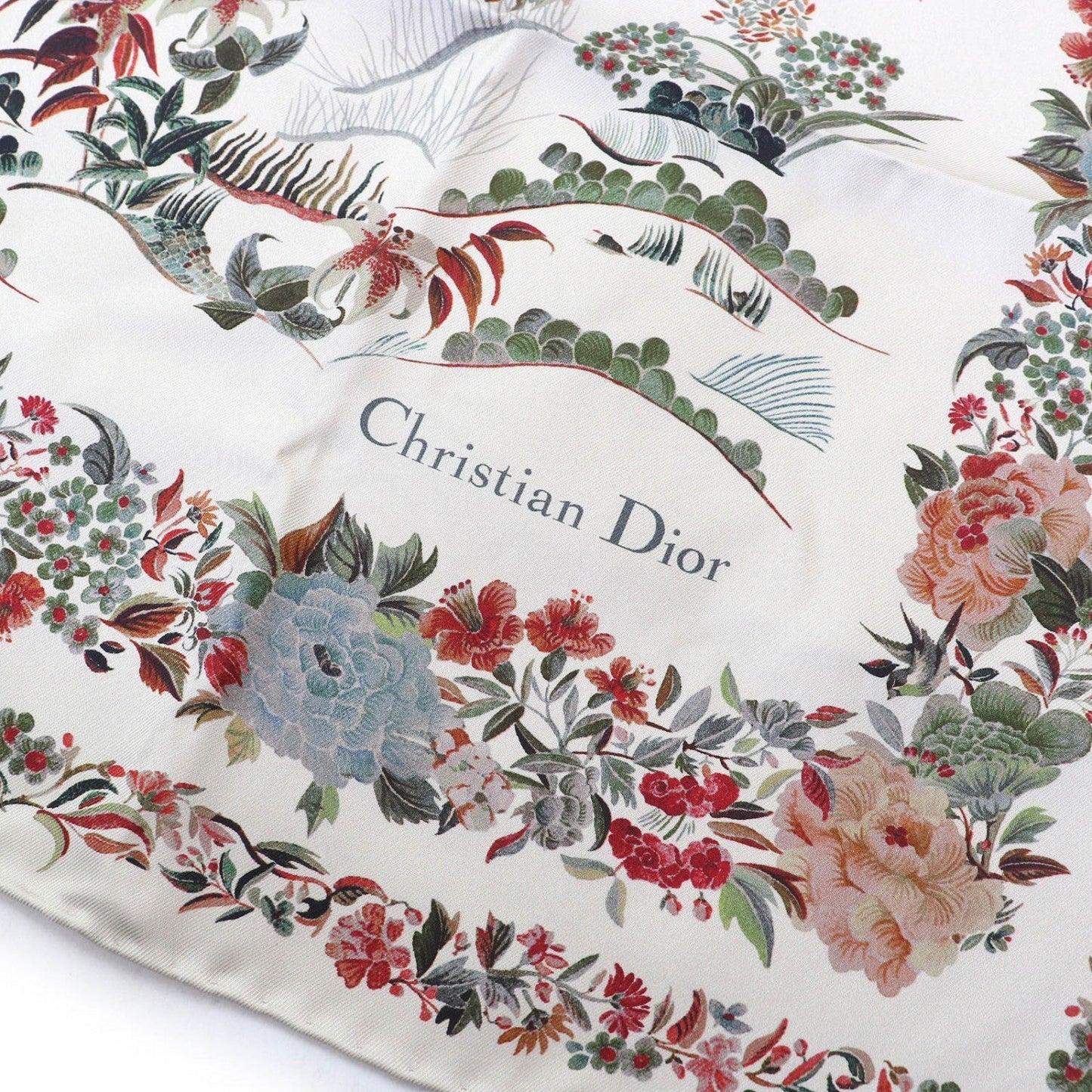 Christian Dior scarf 25JAH090ZKDO silk Beige multicolor Dior Jardin d'Hiver 90 Square Scarf