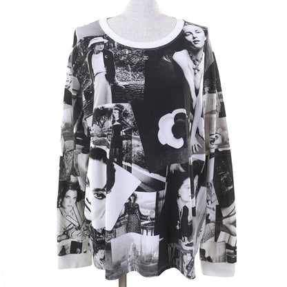 CHANEL Long-sleeved T-shirt P74802 cotton Black type Gray White L