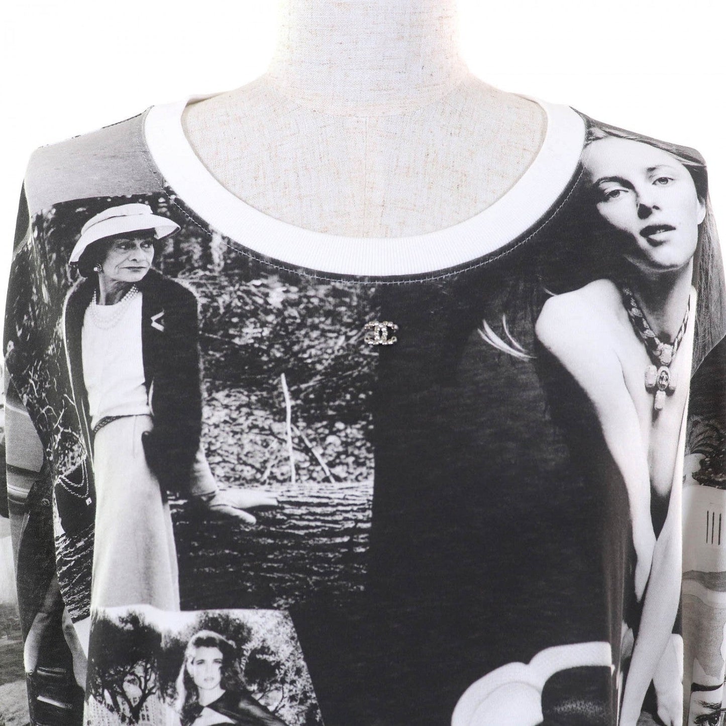 CHANEL Long-sleeved T-shirt P74802 cotton Black type Gray White L