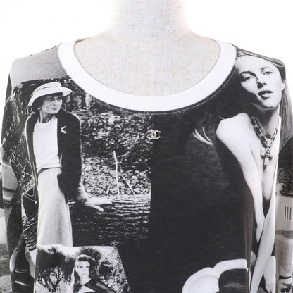 CHANEL Long-sleeved T-shirt P74802 cotton Black type Gray White L