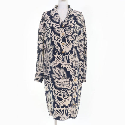 CHANEL one piece silk Beige navy 38