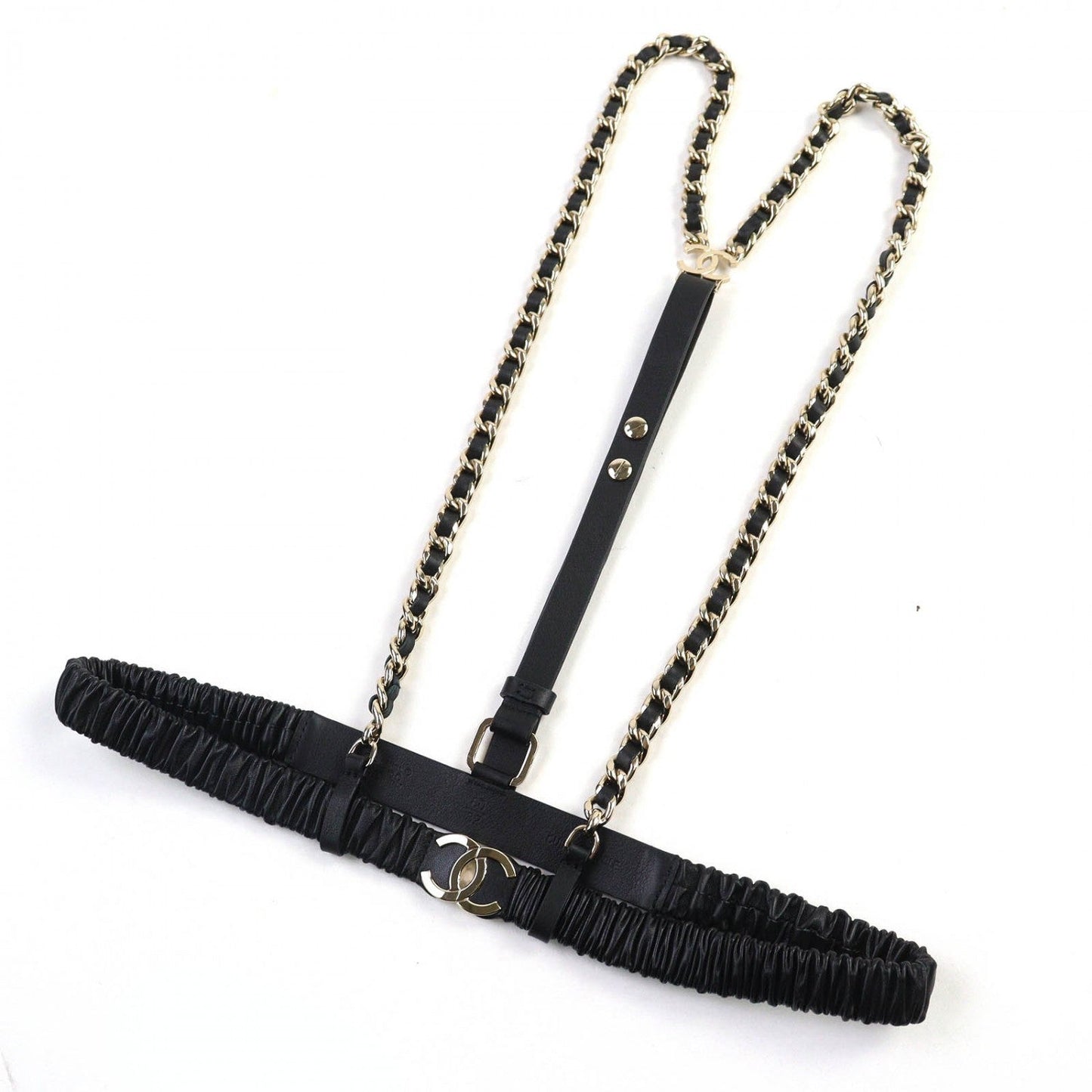 CHANEL suspenders 22C leather black 80/32