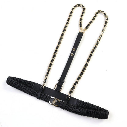 CHANEL suspenders 22C leather black 80/32