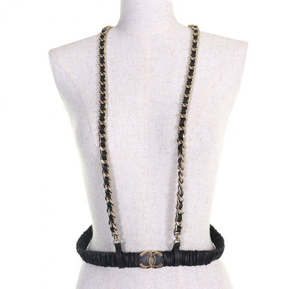CHANEL suspenders 22C leather black 80/32