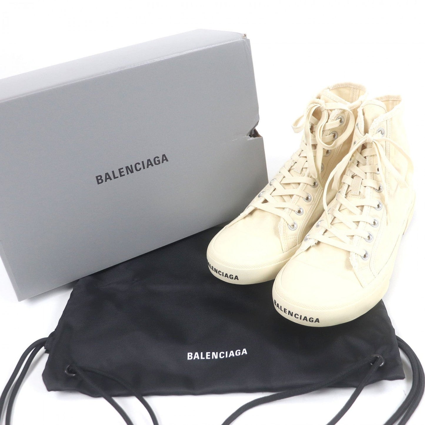 BALENCIAGA High cut sneakers 688752 canvas Ivory PARIS HIGH TOP 28.5