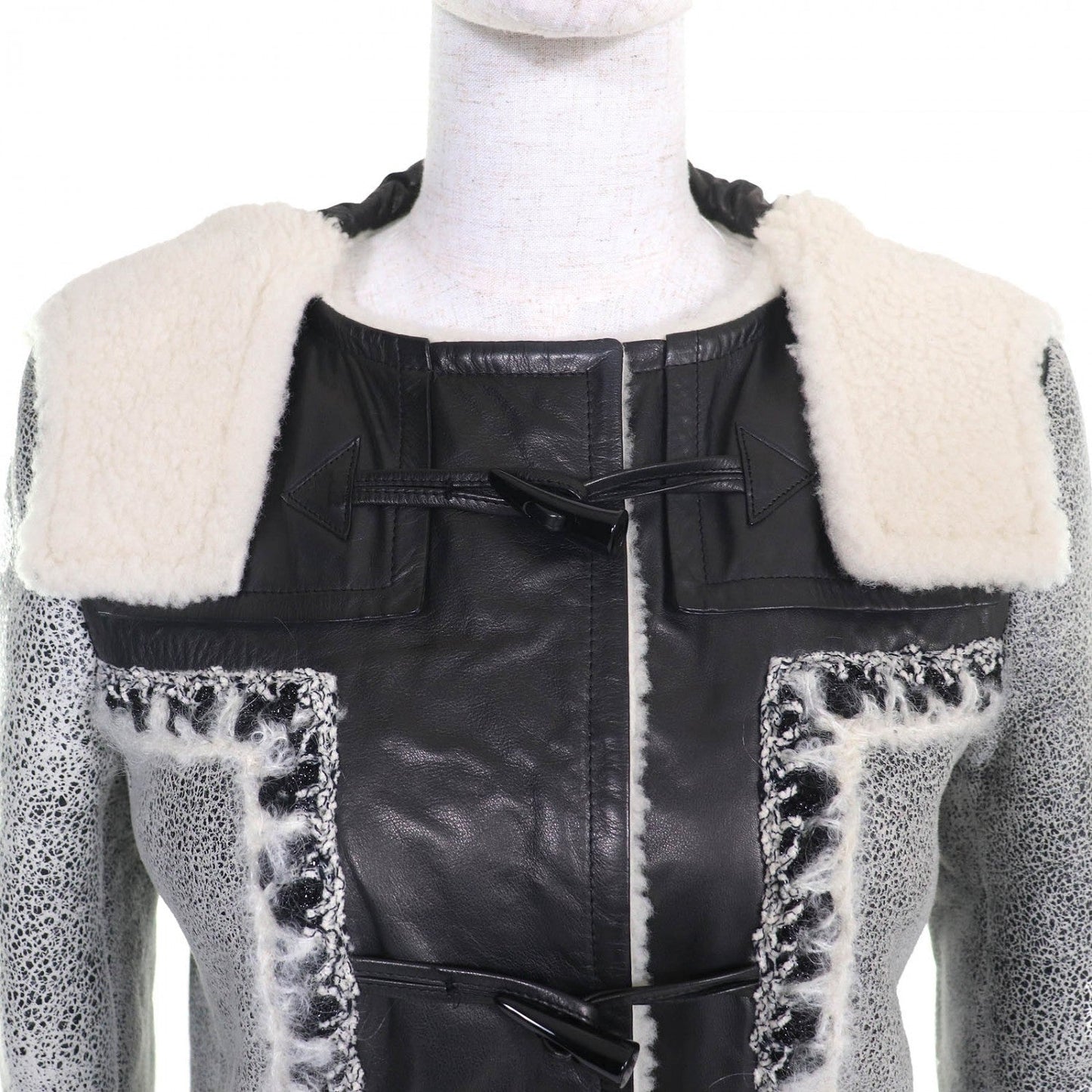 CHANEL Duffel coat P42361 Mouton Black White type 36