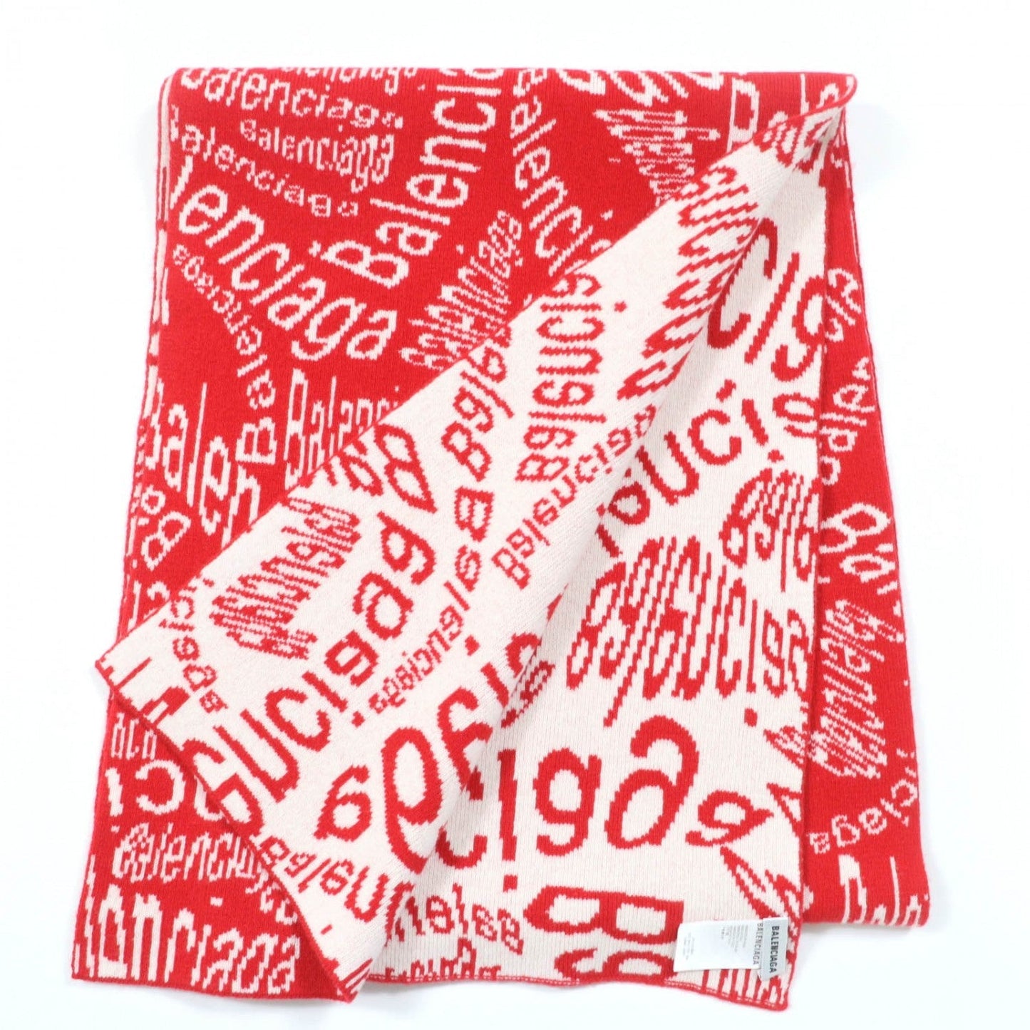 BALENCIAGA Scarf 583121 Virgin wool Red Ivory S