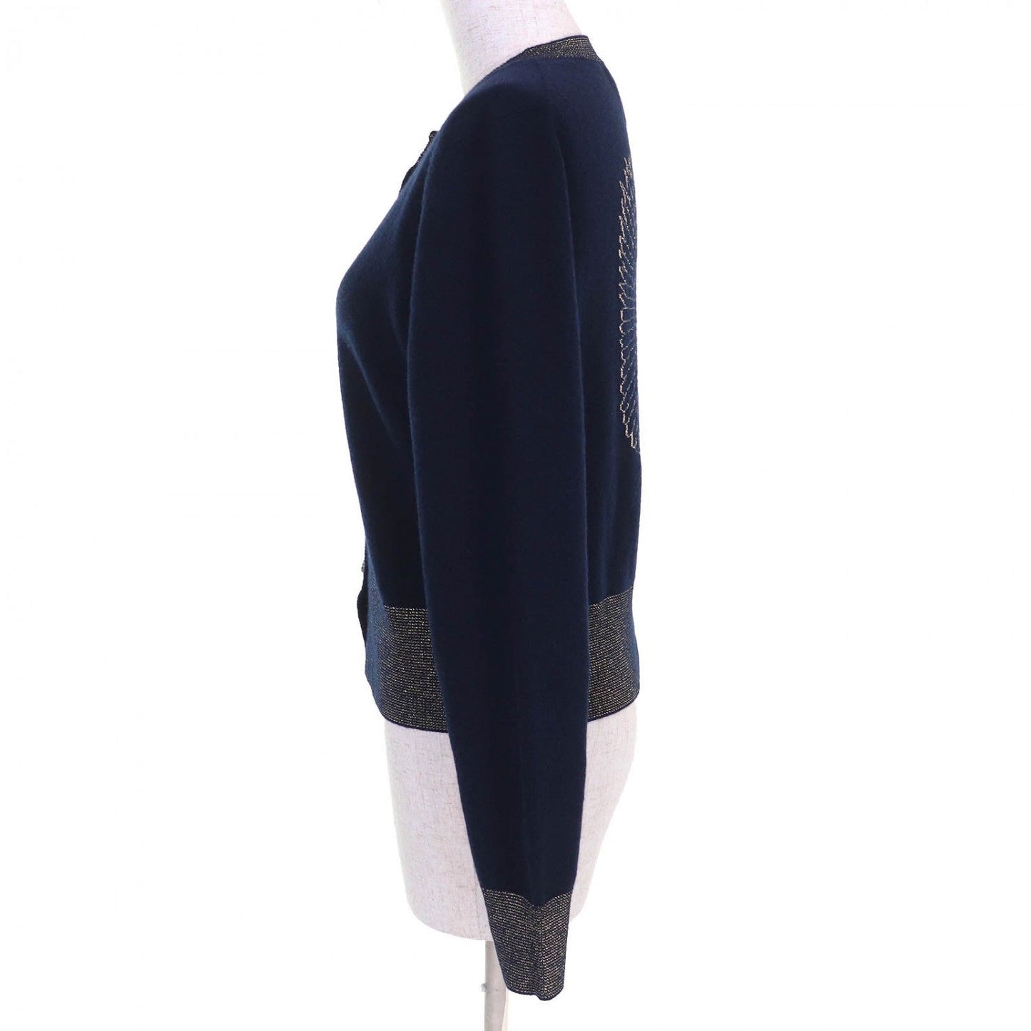 CHANEL cardigan P61656K47200 cashmere Navy gold 38
