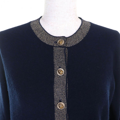 CHANEL cardigan P61656K47200 cashmere Navy gold 38