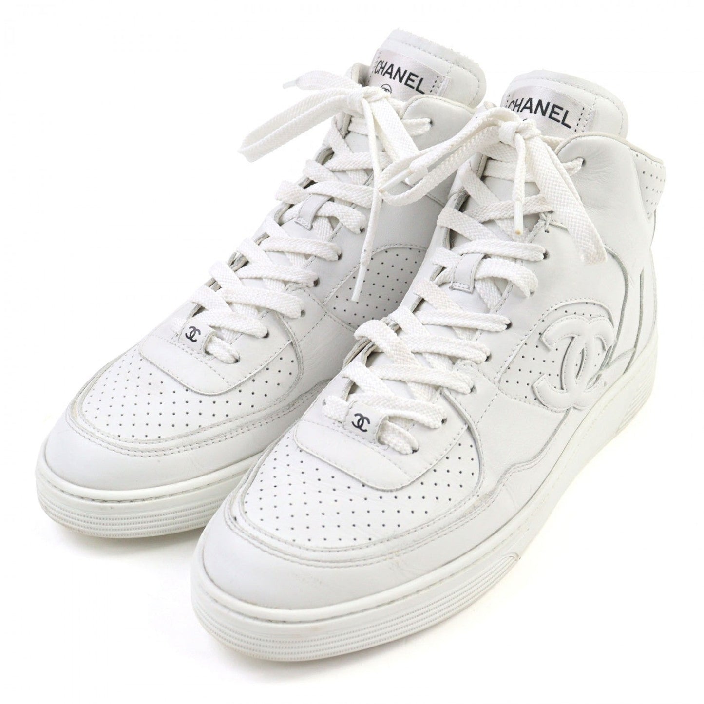 CHANEL High cut sneakers G45082 leather white 43